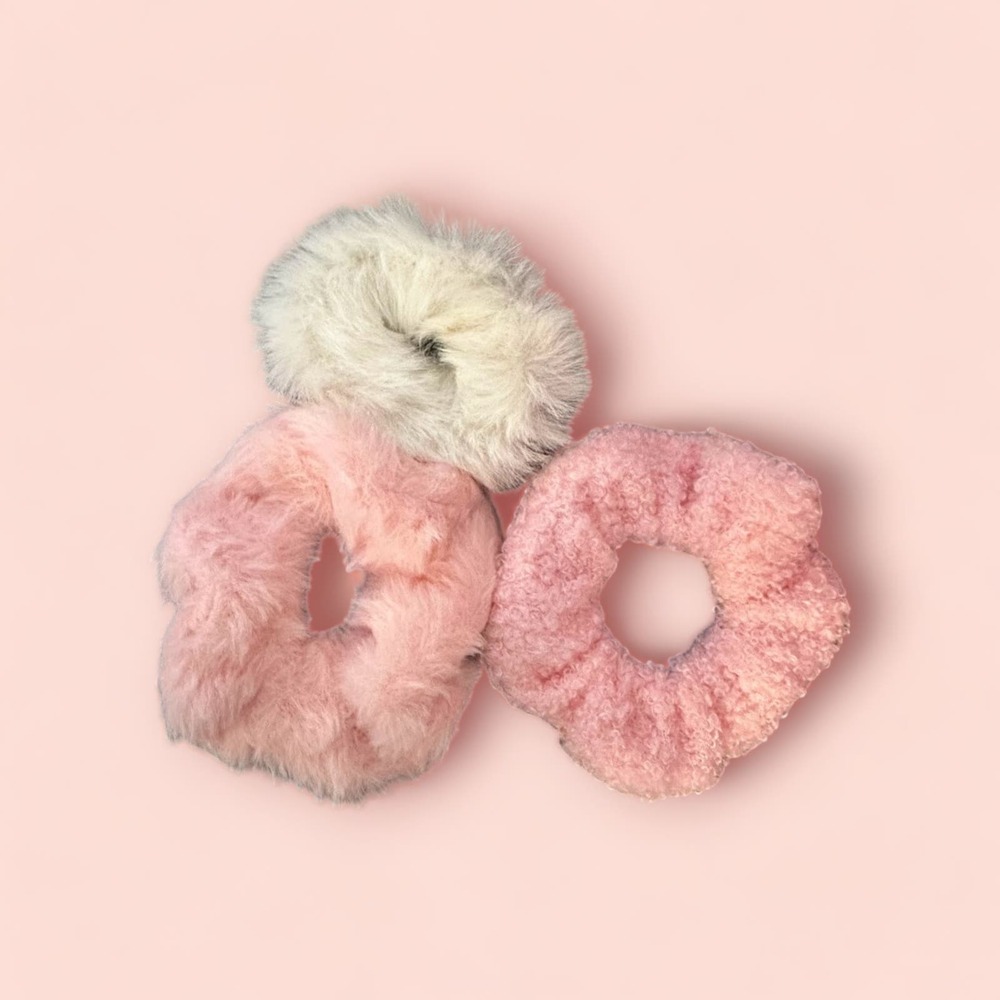 Pink Kawaii Scrunchie Lot - Fuzzy Soft Scrunchies